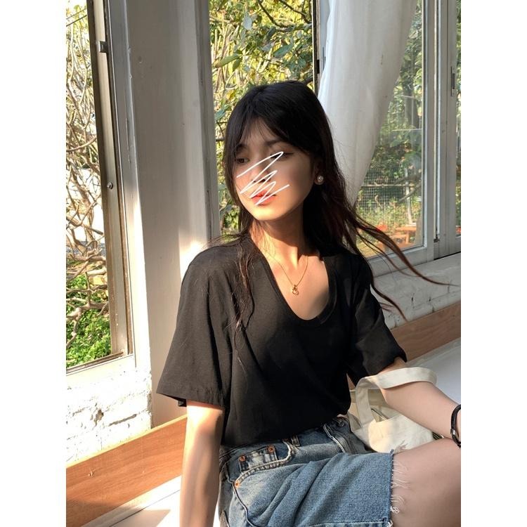 【RENA小舖 台灣現貨每天出】U領修身正肩短袖T恤/簡約/基本款/純棉/素色/韓系/顯瘦/休閒【R20131】-細節圖6