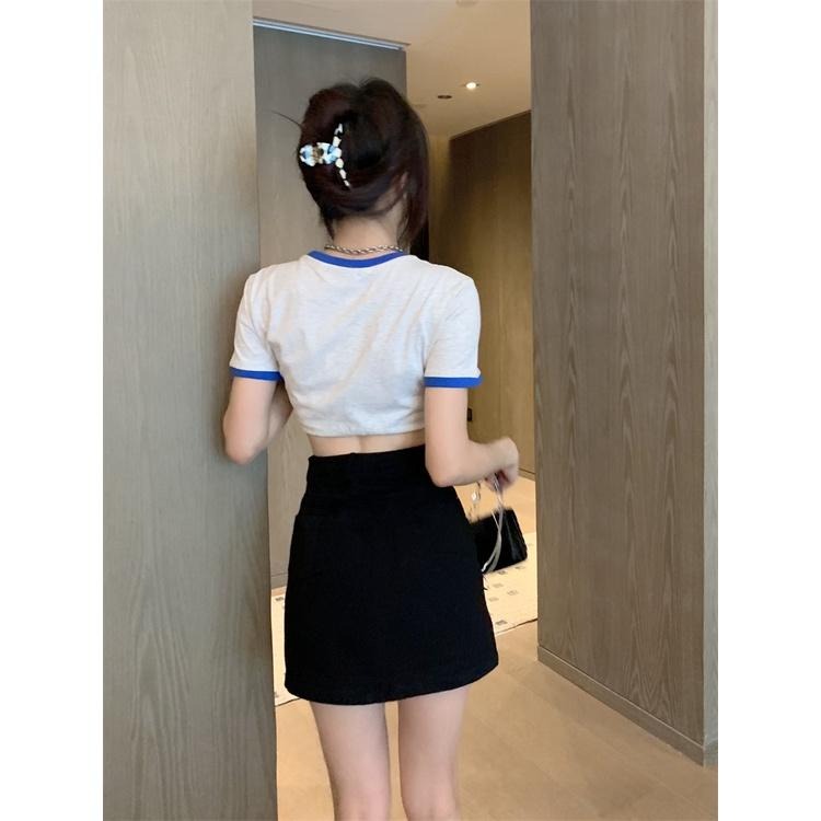 【RENA小舖 台灣現貨每天出】高腰顯瘦A字側開叉牛仔短裙/韓系/OOTD/防走光【R20381】-細節圖6