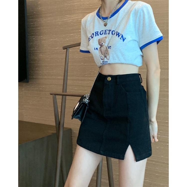 【RENA小舖 台灣現貨每天出】高腰顯瘦A字側開叉牛仔短裙/韓系/OOTD/防走光【R20381】-細節圖7