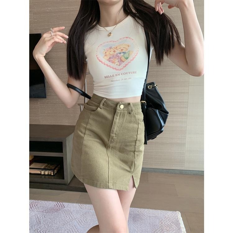 【RENA小舖 台灣現貨每天出】高腰顯瘦A字側開叉牛仔短裙/韓系/OOTD/防走光【R20381】-細節圖9