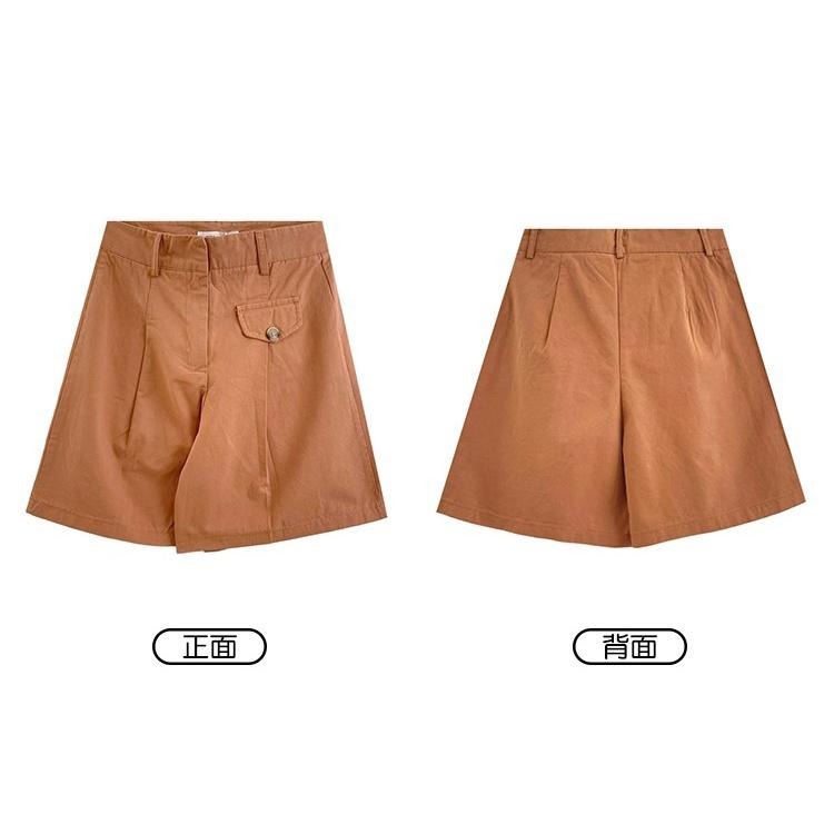 【RENA小舖 台灣現貨每天出】闊腿休閒短褲/顯瘦/高腰/日系/復古/工裝/假口袋【R20177】-細節圖3