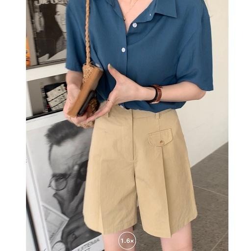 【RENA小舖 台灣現貨每天出】闊腿休閒短褲/顯瘦/高腰/日系/復古/工裝/假口袋【R20177】-細節圖5