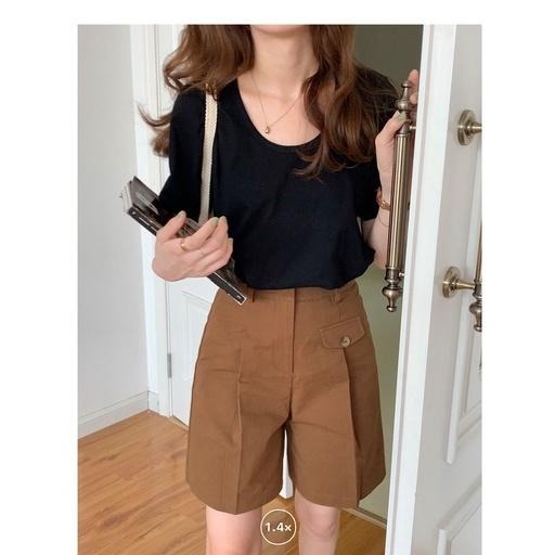 【RENA小舖 台灣現貨每天出】闊腿休閒短褲/顯瘦/高腰/日系/復古/工裝/假口袋【R20177】-細節圖7