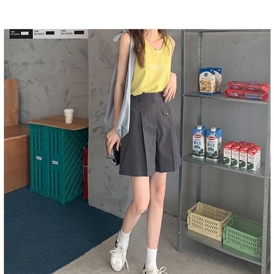 【RENA小舖 台灣現貨每天出】闊腿休閒短褲/顯瘦/高腰/日系/復古/工裝/假口袋【R20177】-細節圖8