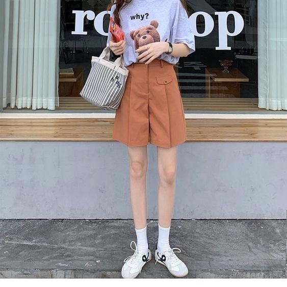 【RENA小舖 台灣現貨每天出】闊腿休閒短褲/顯瘦/高腰/日系/復古/工裝/假口袋【R20177】-細節圖9