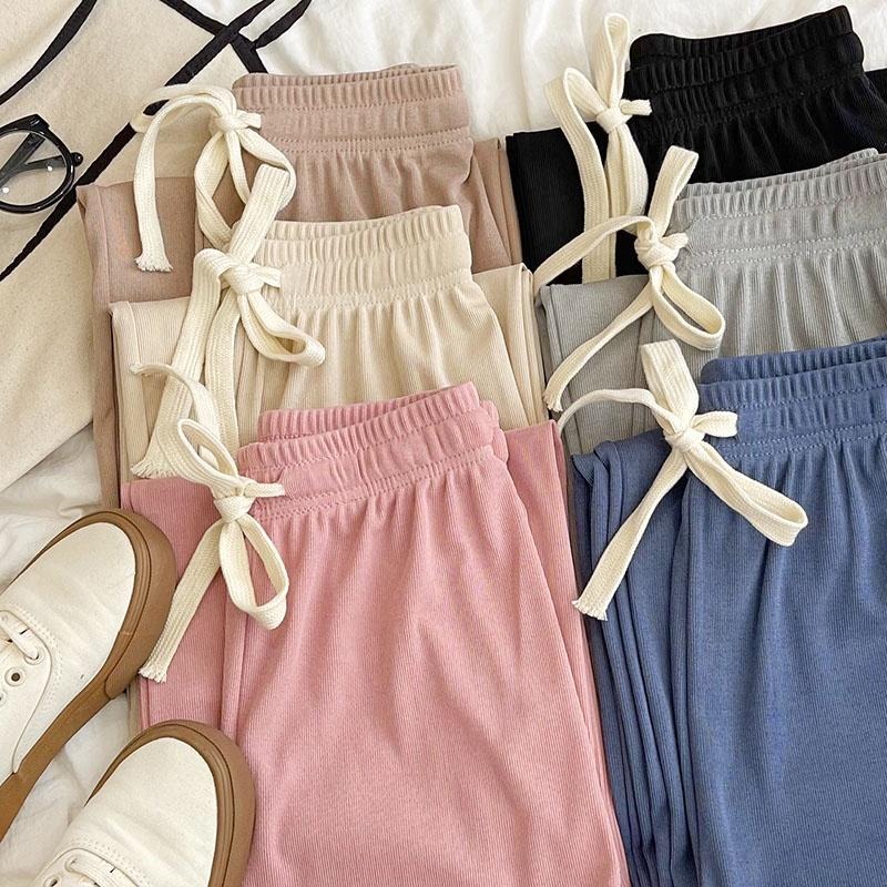 【RENA小舖 台灣現貨每天出】冰絲抽繩休閒長褲/寬鬆/運動/高腰/顯瘦/休閒褲/薄款【R20212】-細節圖5