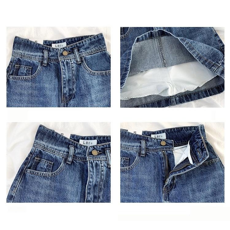 【RENA小舖 台灣現貨每天出】高腰包臀牛仔半身短裙/水洗/復古/顯瘦/百搭/牛仔短裙/韓妞/刷色【R19944】-細節圖4