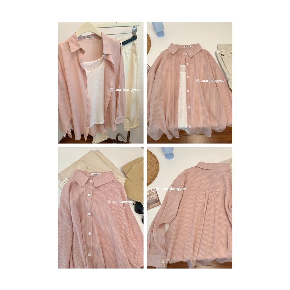 【RENA小舖 台灣現貨每天出】條紋寬鬆長袖百搭襯衫_百搭/韓系/寬鬆/質感/罩衫/防曬/男友襯衫【R21780】-細節圖6