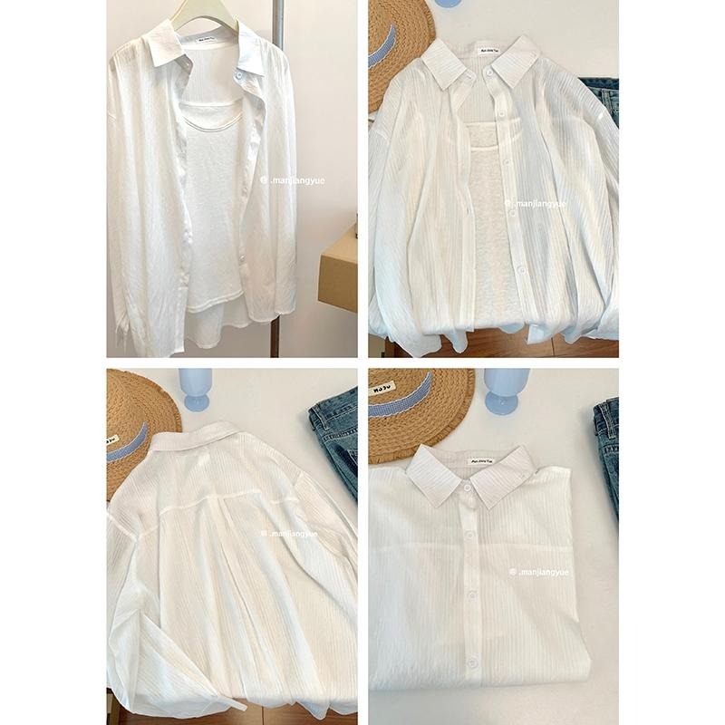 【RENA小舖 台灣現貨每天出】條紋寬鬆長袖百搭襯衫_百搭/韓系/寬鬆/質感/罩衫/防曬/男友襯衫【R21780】-細節圖8