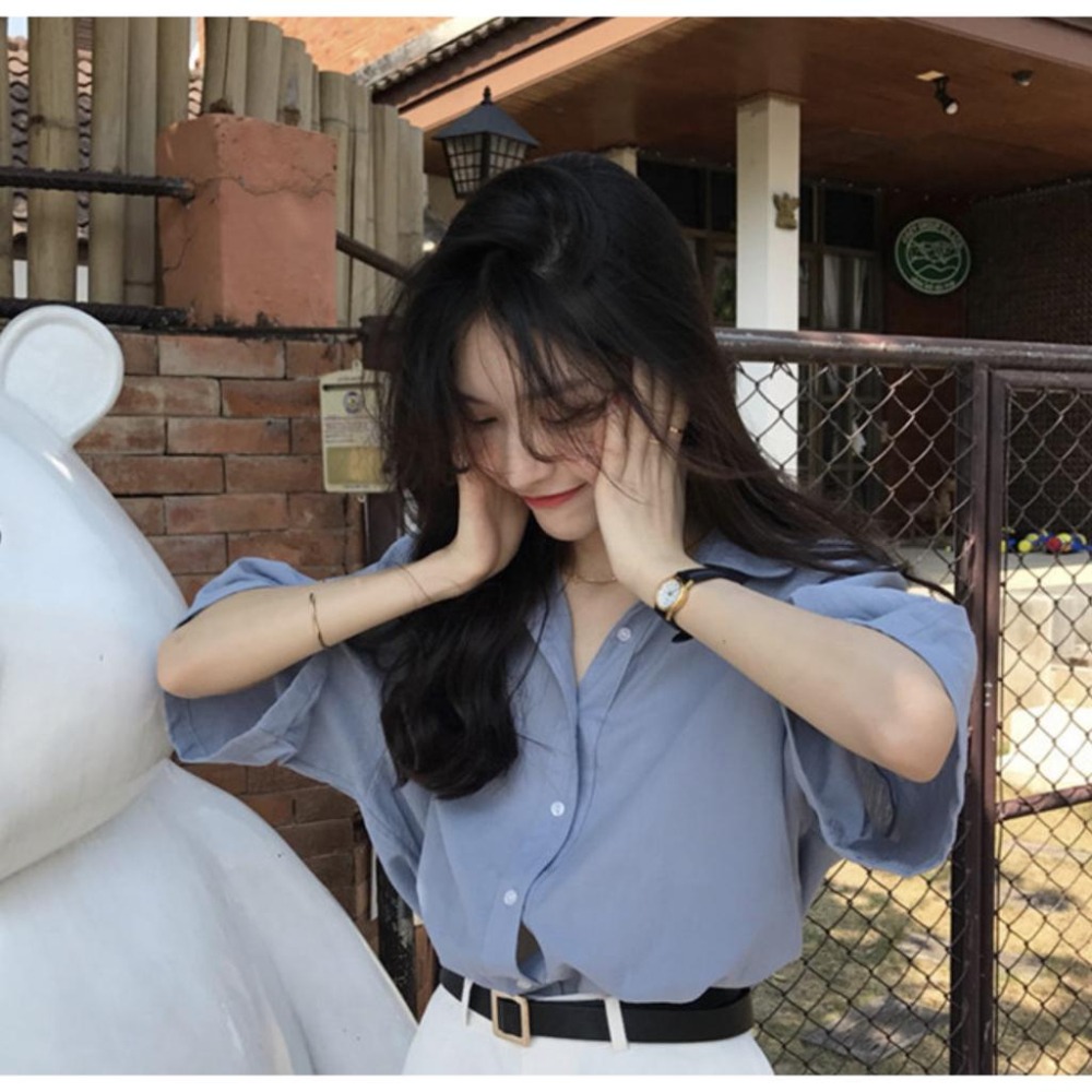 【RENA小舖 台灣現貨每天出】雪紡寬鬆短袖上衣_百搭/春夏款/質感/襯衫/修身/雪紡/復古/素色【R21484】-細節圖2