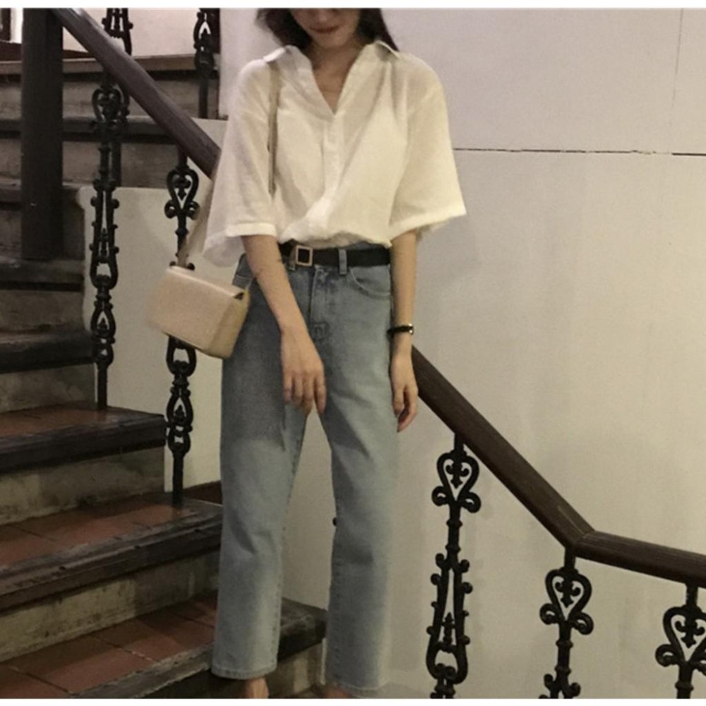 【RENA小舖 台灣現貨每天出】雪紡寬鬆短袖上衣_百搭/春夏款/質感/襯衫/修身/雪紡/復古/素色【R21484】-細節圖8