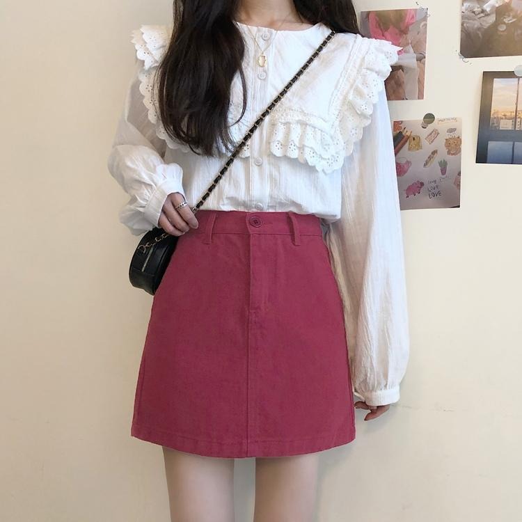 【RENA小舖 台灣現貨每天出】薄荷小清新🍃｜糖果色牛仔半身裙_百搭/可愛/清新/裙子/短裙【R21420】-細節圖3