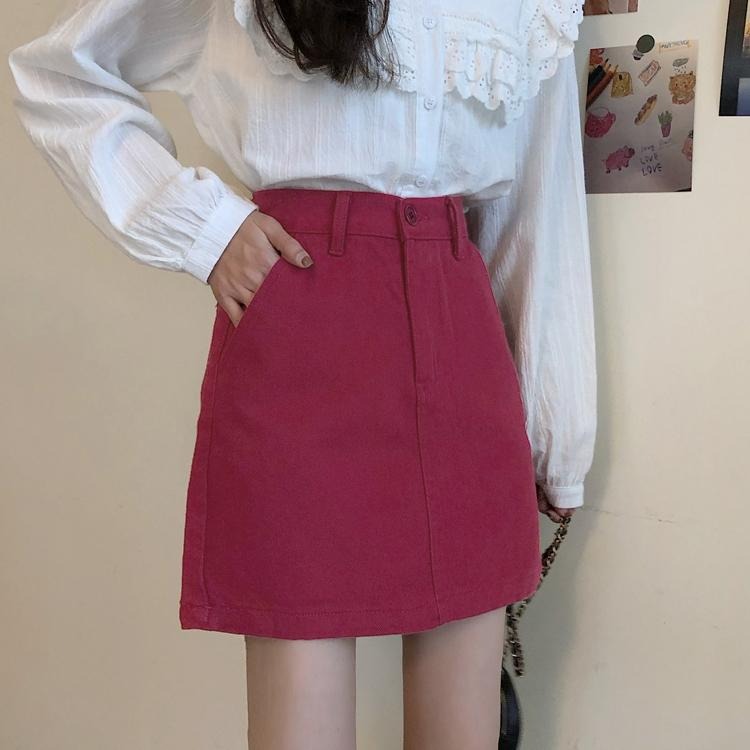 【RENA小舖 台灣現貨每天出】薄荷小清新🍃｜糖果色牛仔半身裙_百搭/可愛/清新/裙子/短裙【R21420】-細節圖7