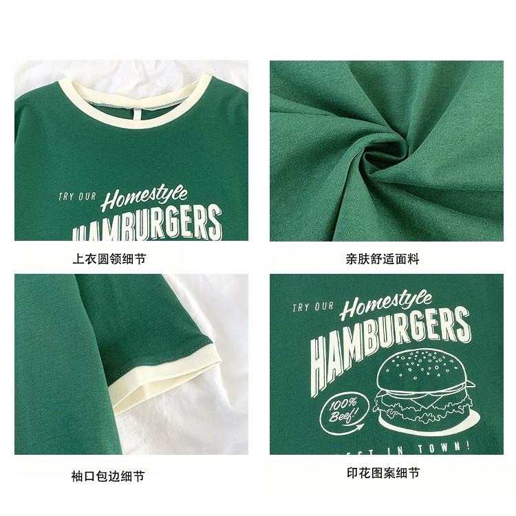 【RENA小舖 台灣現貨每天出】咬一個大漢堡🍔｜撞色卡通短袖T恤_圓領/夏日/顯瘦/百搭/T恤/短袖【R18343】-細節圖2