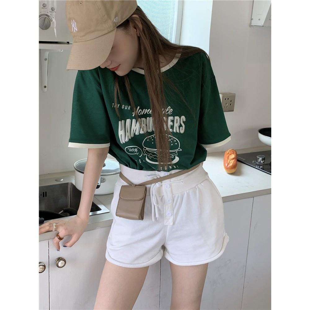 【RENA小舖 台灣現貨每天出】咬一個大漢堡🍔｜撞色卡通短袖T恤_圓領/夏日/顯瘦/百搭/T恤/短袖【R18343】-細節圖5