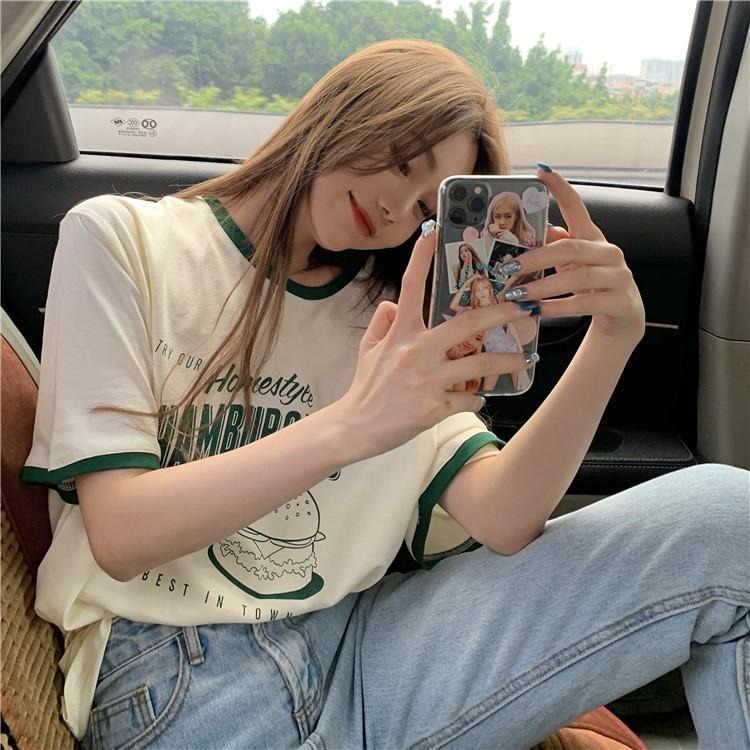 【RENA小舖 台灣現貨每天出】咬一個大漢堡🍔｜撞色卡通短袖T恤_圓領/夏日/顯瘦/百搭/T恤/短袖【R18343】-細節圖7