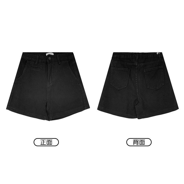 【RENA小舖 台灣現貨每天出】舒適好穿高腰顯瘦牛仔短褲_短褲/牛仔/顯瘦/ins/純色/高腰/復古【R20103】-細節圖2