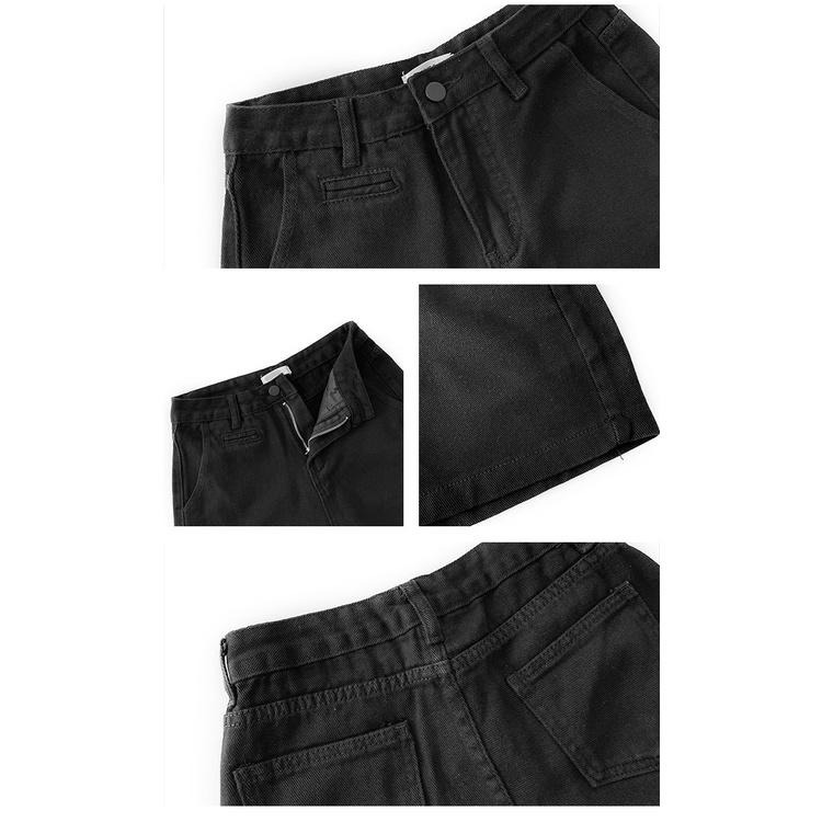 【RENA小舖 台灣現貨每天出】舒適好穿高腰顯瘦牛仔短褲_短褲/牛仔/顯瘦/ins/純色/高腰/復古【R20103】-細節圖3