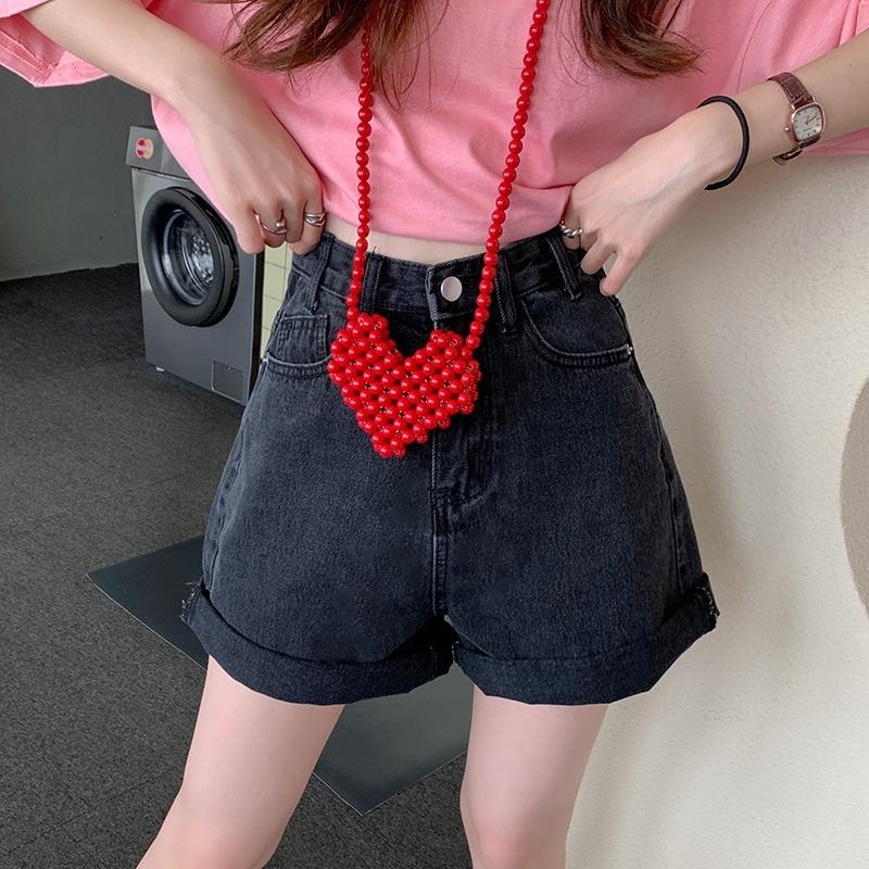 【RENA小舖 台灣現貨每天出】百搭高腰捲邊牛仔短褲/直筒/寬鬆/復古/牛仔褲【R21710】-細節圖8