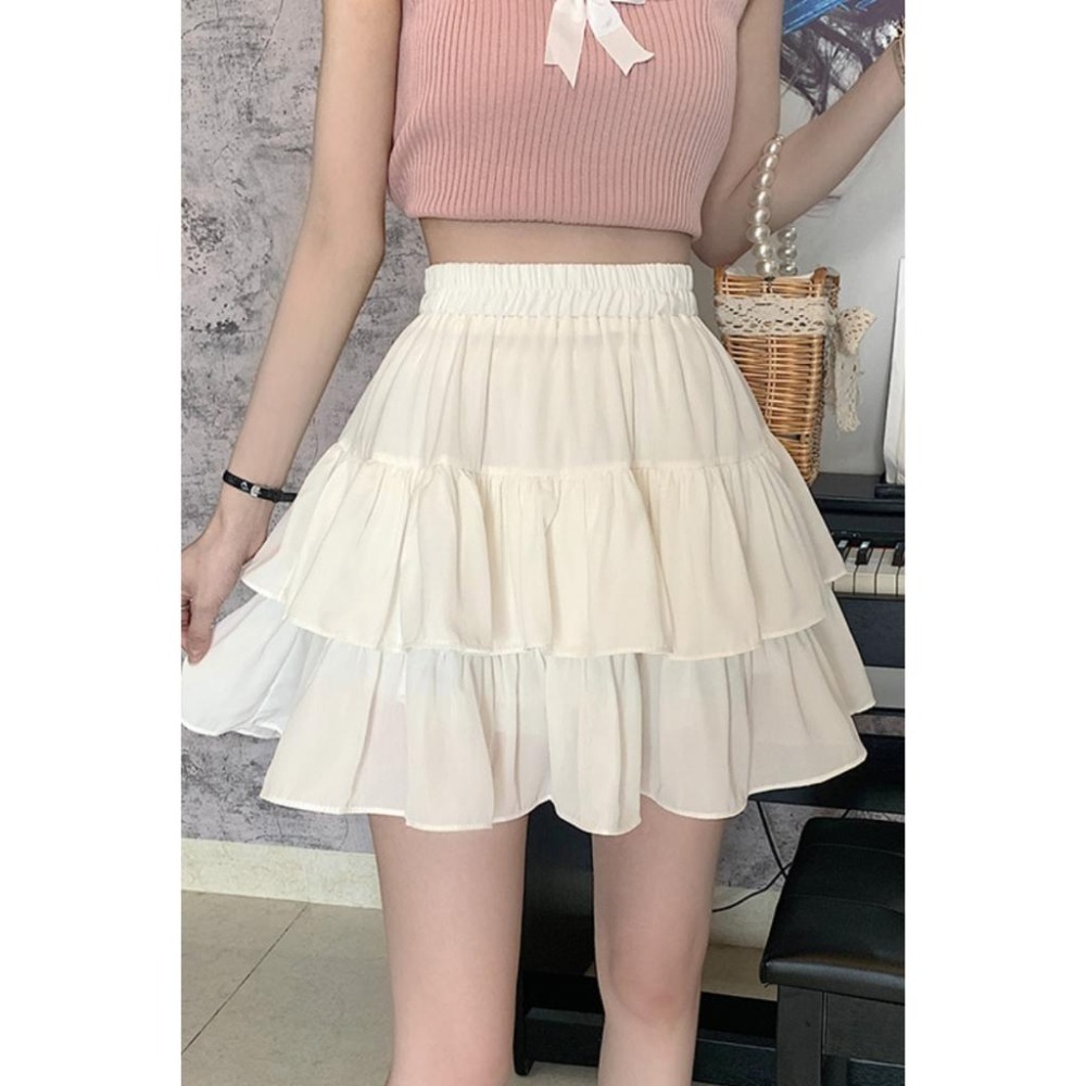 【RENA小舖 台灣現貨每天高腰鬆緊蛋糕短裙_春夏季/A字形短裙/顯瘦/氣質/韓系/蛋糕裙/彈性【R21452】-細節圖3