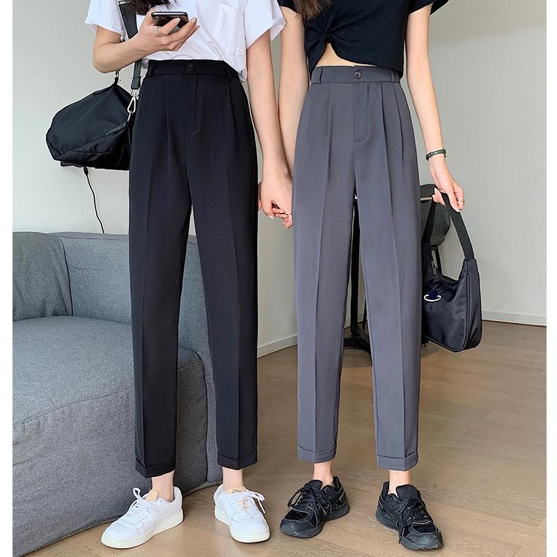 【RENA小舖 台灣現貨每天出】休閒韓版西裝九分褲_韓系/九分褲/寬鬆/鬆緊/長褲/休閒褲/西裝褲【R21448】-細節圖2