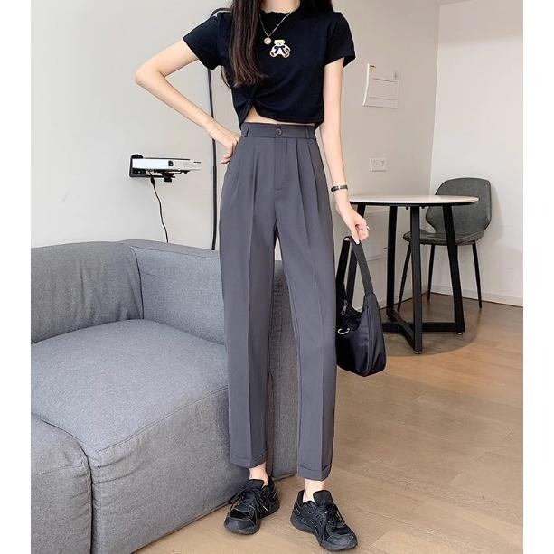 【RENA小舖 台灣現貨每天出】休閒韓版西裝九分褲_韓系/九分褲/寬鬆/鬆緊/長褲/休閒褲/西裝褲【R21448】-細節圖4