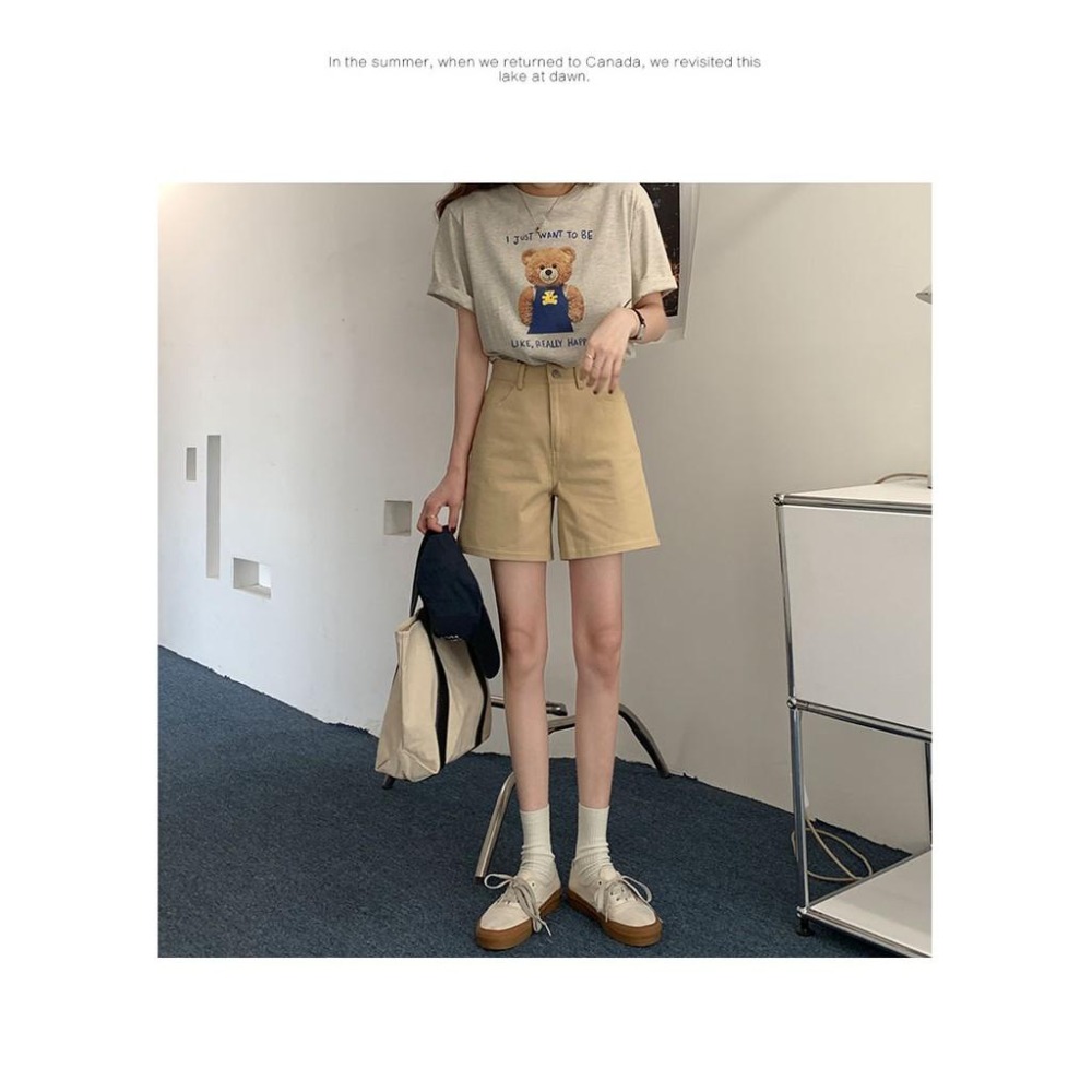 【RENA小舖 台灣現貨每天出】多巴胺穿搭夏季復古休閒短褲/短褲/休閒短褲/顯腿長/糖果色【R18413】-細節圖7