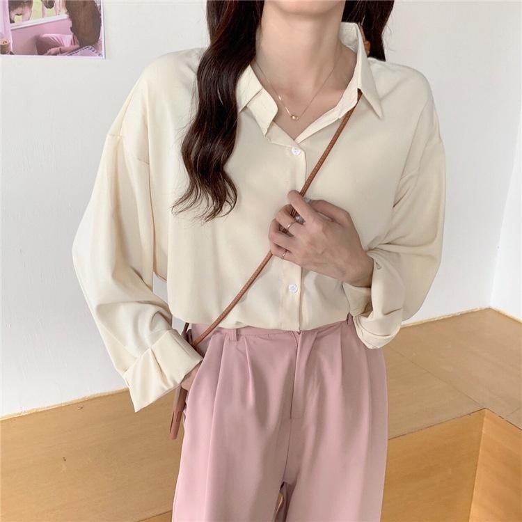 【RENA小舖 台灣現貨每天出】可鹹可甜girl  純色長袖襯衫_翻領/顯瘦/襯衫/襯衣/長袖上衣【R21082】-細節圖8