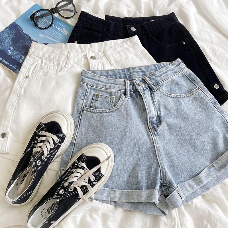 【RENA小舖 台灣現貨每天出】復古刷色仿舊高腰短褲_牛仔短褲/水洗/高腰短褲/基本款牛仔短褲【R20289】-細節圖2