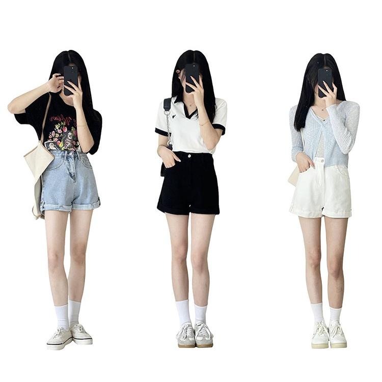 【RENA小舖 台灣現貨每天出】復古刷色仿舊高腰短褲_牛仔短褲/水洗/高腰短褲/基本款牛仔短褲【R20289】-細節圖3