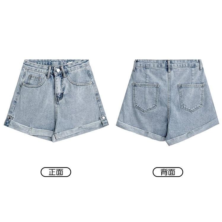 【RENA小舖 台灣現貨每天出】復古刷色仿舊高腰短褲_牛仔短褲/水洗/高腰短褲/基本款牛仔短褲【R20289】-細節圖4