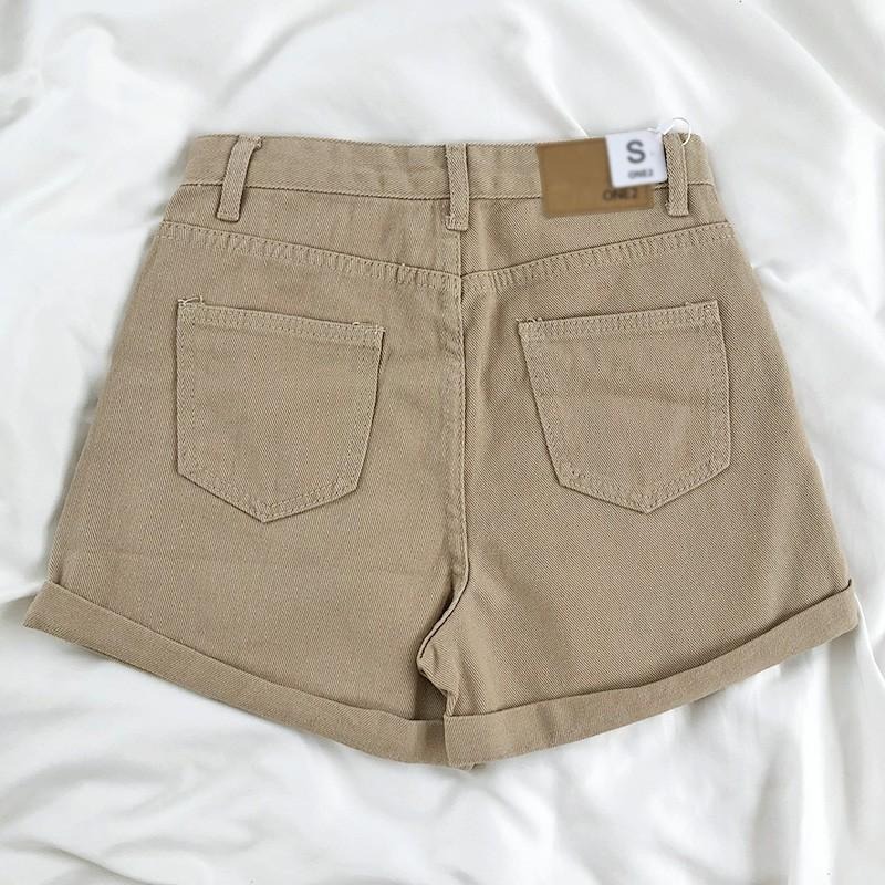 【RENA小舖 台灣現貨每天出】春夏好搭檔👭｜大地色捲邊牛仔短褲_現貨/高腰/休閒/牛仔短褲【R15372】-細節圖2