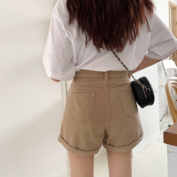 【RENA小舖 台灣現貨每天出】春夏好搭檔👭｜大地色捲邊牛仔短褲_現貨/高腰/休閒/牛仔短褲【R15372】-細節圖6
