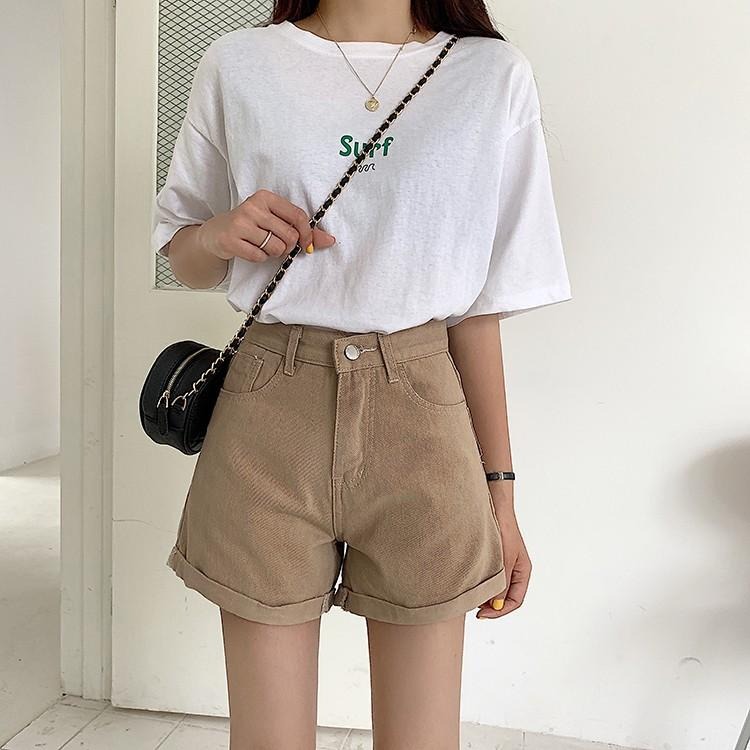 【RENA小舖 台灣現貨每天出】春夏好搭檔👭｜大地色捲邊牛仔短褲_現貨/高腰/休閒/牛仔短褲【R15372】-細節圖7