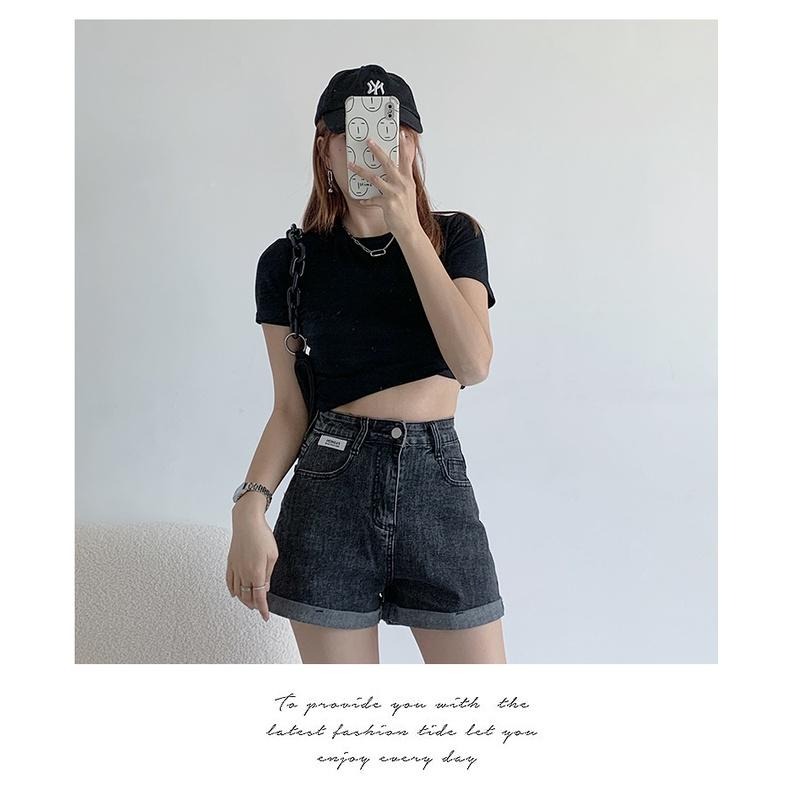 【RENA小舖 台灣現貨每天出】椰汁海灘🏝｜捲邊休閒牛仔短褲_現貨/高腰/牛仔短褲/短褲【R18841】-細節圖3