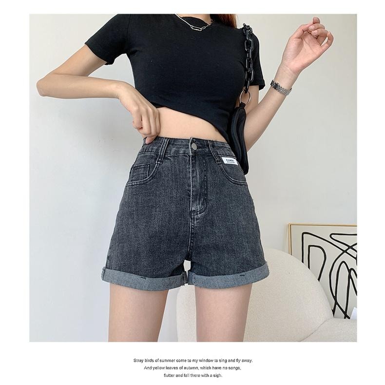 【RENA小舖 台灣現貨每天出】椰汁海灘🏝｜捲邊休閒牛仔短褲_現貨/高腰/牛仔短褲/短褲【R18841】-細節圖4