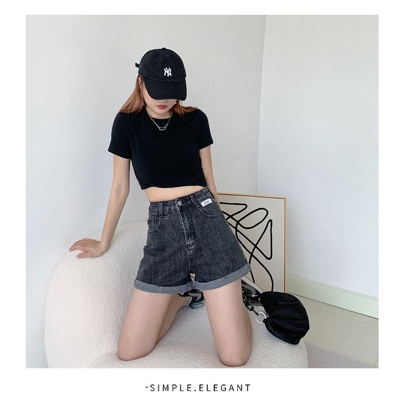 【RENA小舖 台灣現貨每天出】椰汁海灘🏝｜捲邊休閒牛仔短褲_現貨/高腰/牛仔短褲/短褲【R18841】-細節圖5