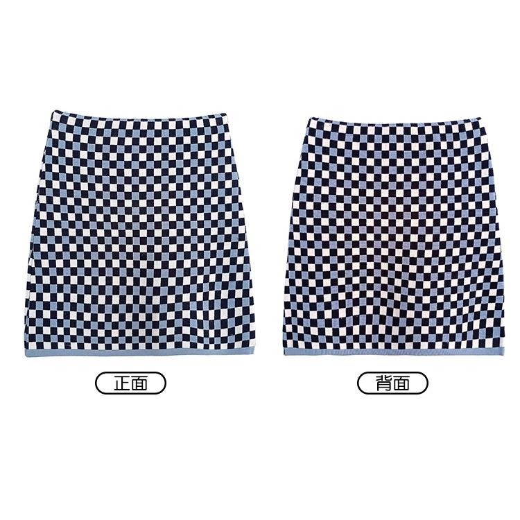 【RENA小舖 台灣現貨每天出】復古撞色棋盤格小個子秋冬氣質高腰顯瘦百搭針織A字包臀短裙【R19463】-細節圖2
