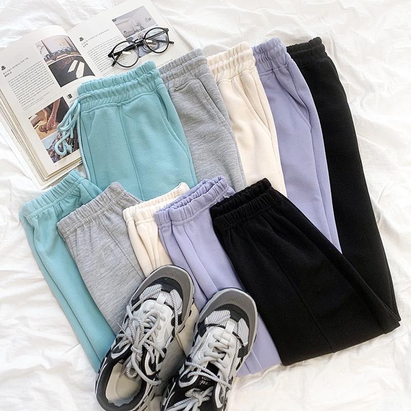 【RENA小舖 台灣現貨每天出】元氣少女束腳活力運動風早秋鬆緊高腰綁帶寬鬆舒適直筒長褲【R18992】-細節圖2