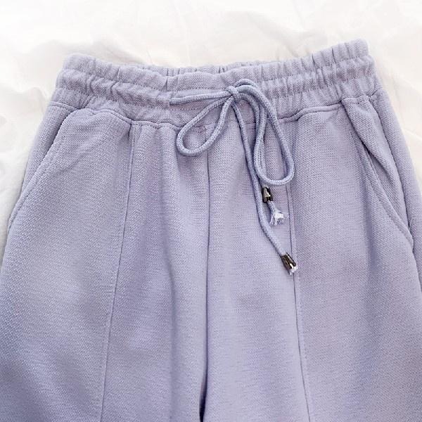 【RENA小舖 台灣現貨每天出】元氣少女束腳活力運動風早秋鬆緊高腰綁帶寬鬆舒適直筒長褲【R18992】-細節圖4