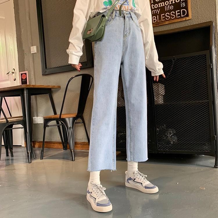 【RENA小舖 台灣現貨每天出】隨性撕邊😎｜淺藍直筒牛仔褲_高腰/休閒/百搭/直筒褲/牛仔褲【R12197】-細節圖2