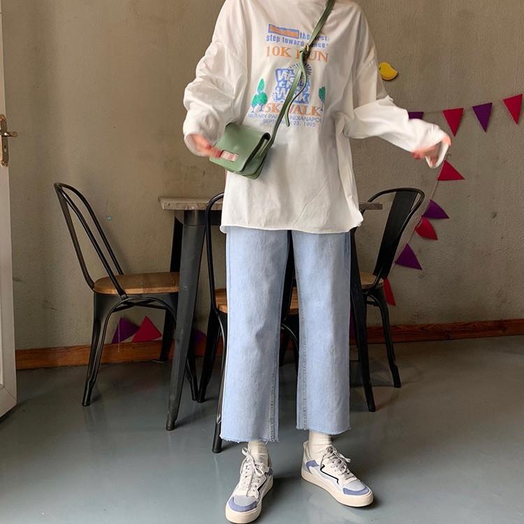 【RENA小舖 台灣現貨每天出】隨性撕邊😎｜淺藍直筒牛仔褲_高腰/休閒/百搭/直筒褲/牛仔褲【R12197】-細節圖3