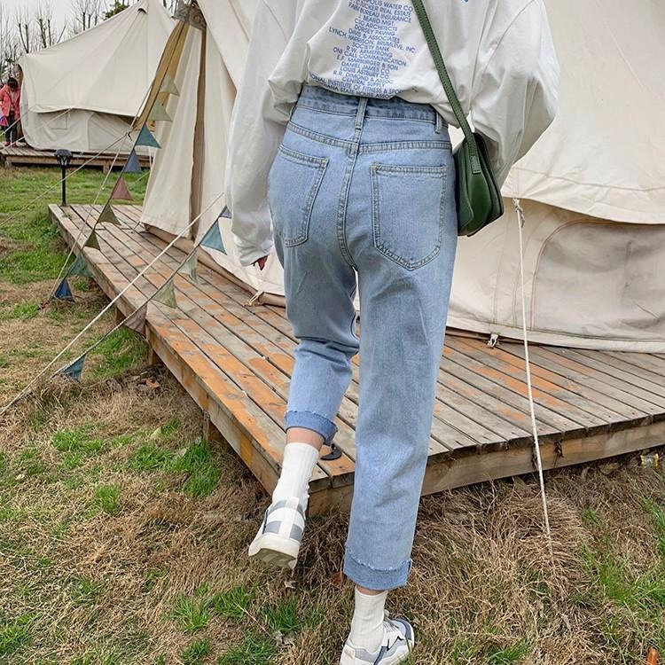 【RENA小舖 台灣現貨每天出】隨性撕邊😎｜淺藍直筒牛仔褲_高腰/休閒/百搭/直筒褲/牛仔褲【R12197】-細節圖4