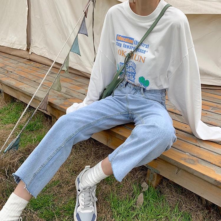 【RENA小舖 台灣現貨每天出】隨性撕邊😎｜淺藍直筒牛仔褲_高腰/休閒/百搭/直筒褲/牛仔褲【R12197】-細節圖5