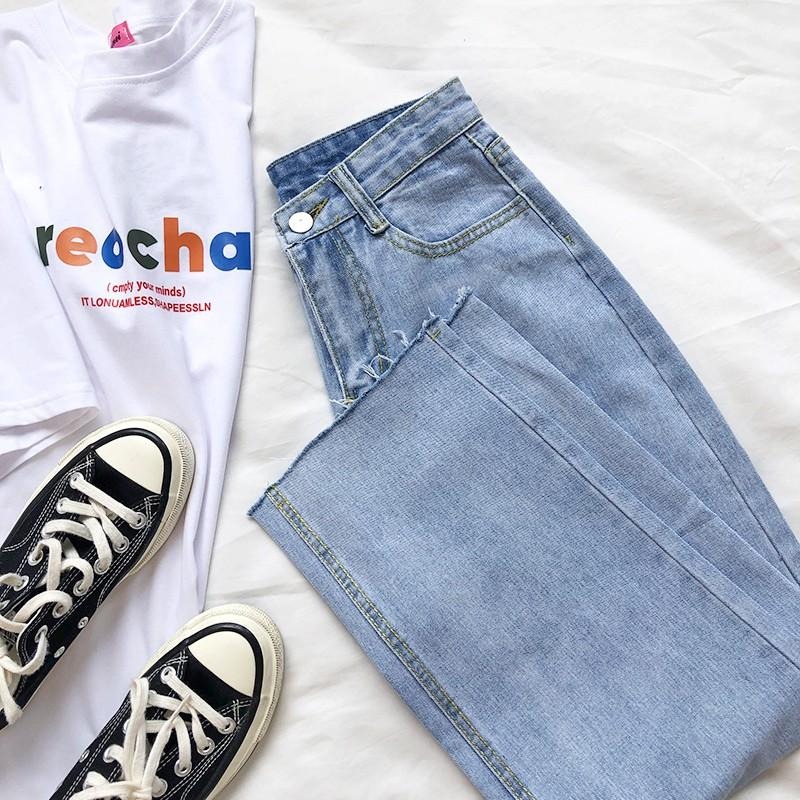 【RENA小舖 台灣現貨每天出】隨性撕邊😎｜淺藍直筒牛仔褲_高腰/休閒/百搭/直筒褲/牛仔褲【R12197】-細節圖6