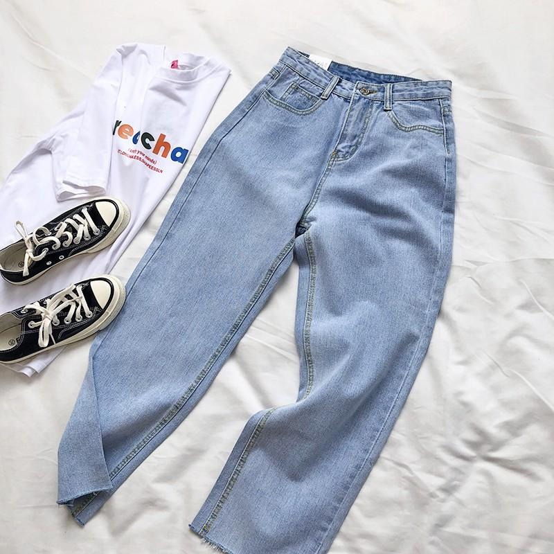 【RENA小舖 台灣現貨每天出】隨性撕邊😎｜淺藍直筒牛仔褲_高腰/休閒/百搭/直筒褲/牛仔褲【R12197】-細節圖7