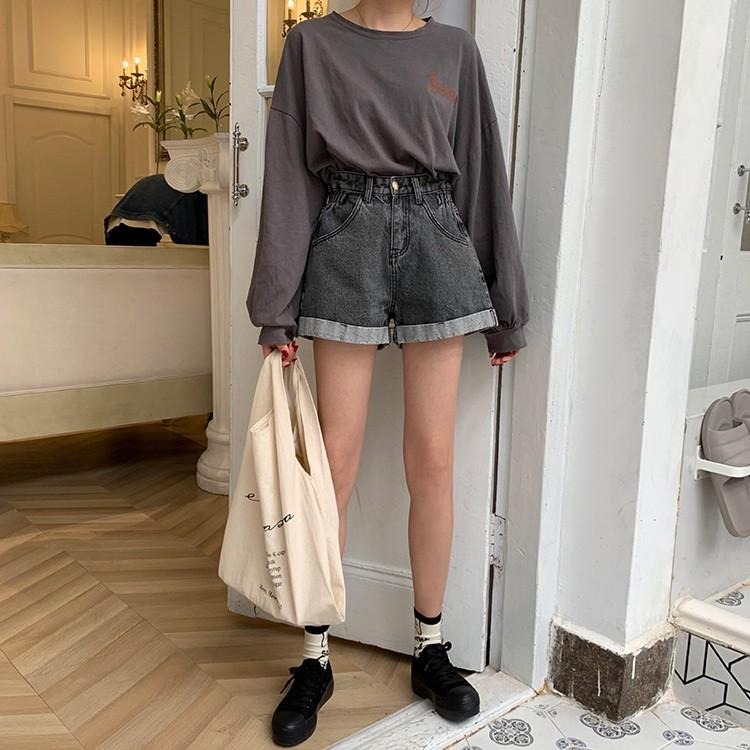 【RENA小舖 台灣現貨每天出】夏夜少女🌷｜復古捲邊牛仔短褲_高腰/百搭/休閒/短褲/牛仔褲【R12262】-細節圖5
