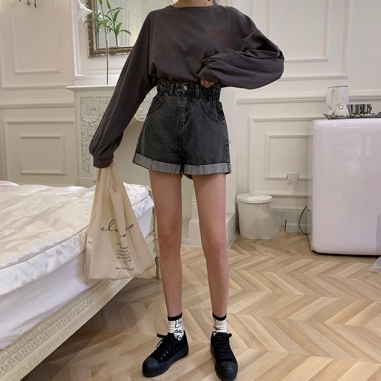 【RENA小舖 台灣現貨每天出】夏夜少女🌷｜復古捲邊牛仔短褲_高腰/百搭/休閒/短褲/牛仔褲【R12262】-細節圖6