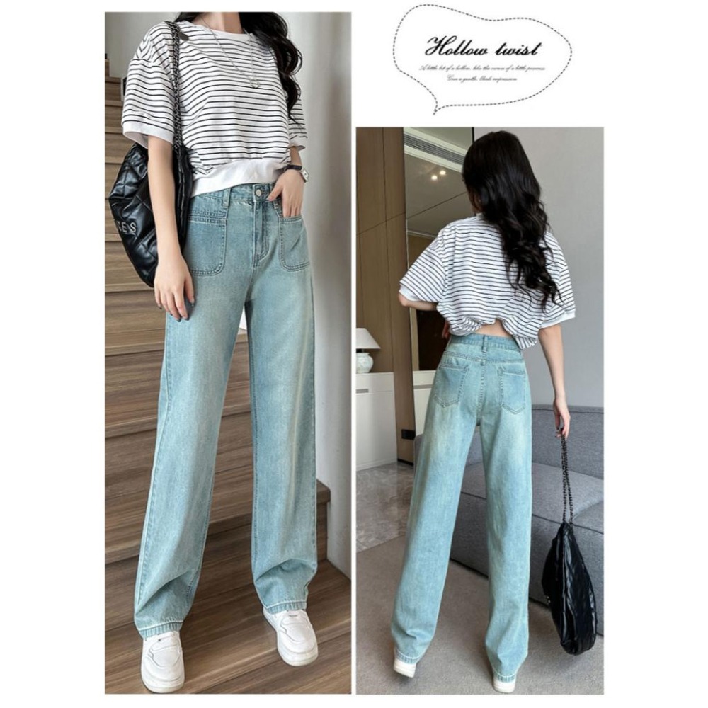 【RENA小舖 台灣現貨每天出】韓版高腰直筒牛仔褲 闊腿褲 直筒牛仔褲 高腰 拖地褲 百搭 休閒【R21766】-細節圖6