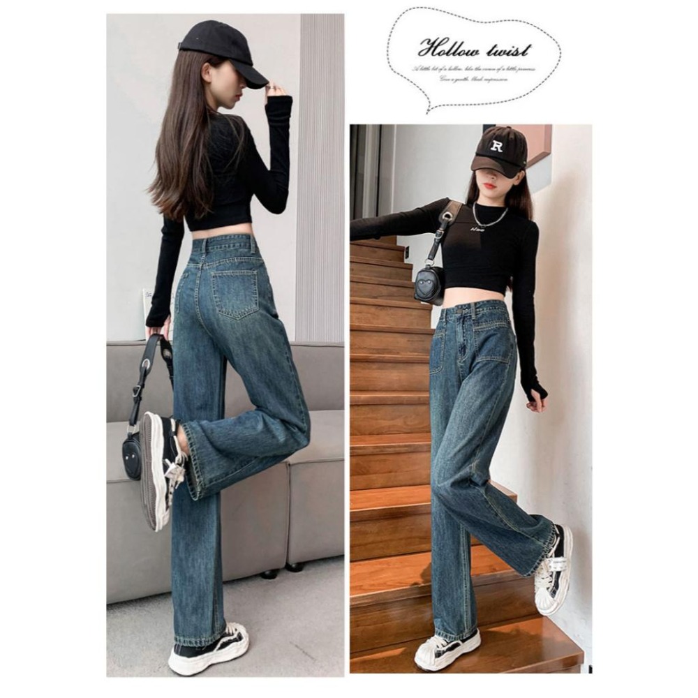 【RENA小舖 台灣現貨每天出】韓版高腰直筒牛仔褲 闊腿褲 直筒牛仔褲 高腰 拖地褲 百搭 休閒【R21766】-細節圖7